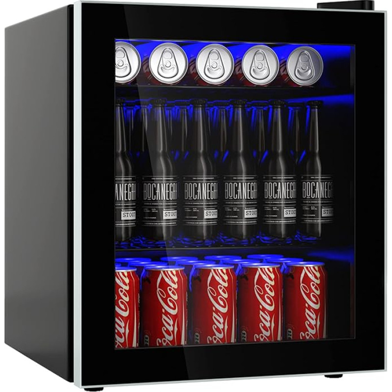 COSTWAY 46L Drinks Fridge with Glass Door for 60 Cans, 4-16°C, Beer Fridge with LED, Adjustable Shelves, Compact Mini Bar 44.5 x 46 x 49.5 cm