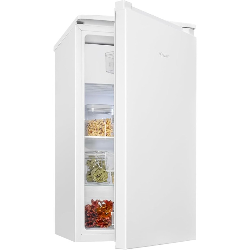 Bomann Fridge with Freezer Small | 91 L | Small Fridge | 2 Shelves and Vegetable Compartment | Interchangeable Door Hinge | 0° ~ 8°C | Mini Fridge | Mini Bar Quiet | Fridge KS 7254 White