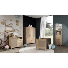 Mäusbacher Colin Baby Room 8-Piece in Branded Oak Viennese Wicker with Mattress