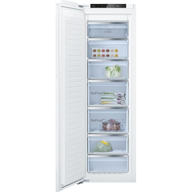 Bosch GIN81ACE0 Series 6 Built-In Freezer, 177.5 x 56 cm Recess 212 L, Made in Germany, NoFrost, BigBox for Large Freezing, Faster Freezing, Very Quiet with Only 35 dB, Flat Hinge