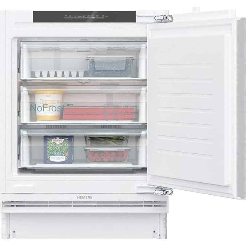 Siemens GU21NADE0 iQ500 Smart Built-In Freezer, Flat Hinge with Soft Feed, 82 x 59.8 cm, 85 L Freezer, NoFrost - Never Defrost Again, FreshSense - Constant Indoor Temperature