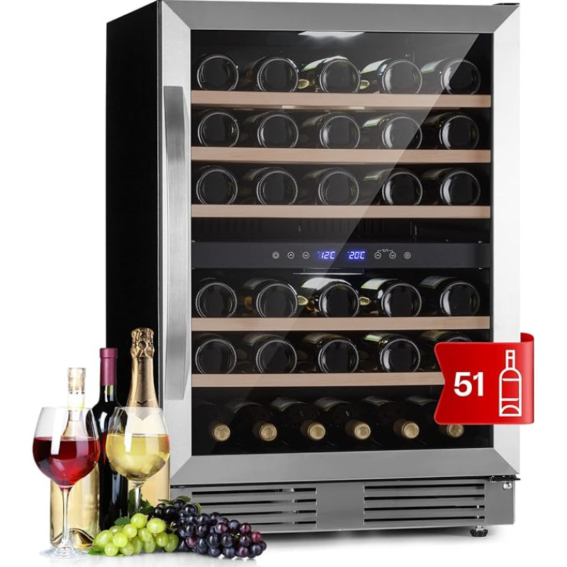 Klarstein Wine Fridge Freestanding, Small Drinks Fridge Narrow, 2 Zone Wine Fridge with Glass Door, Small, Indoor/Outdoor Berry Safe, Fridge Small with Touchpad, 5-20°C, 51 Bottles