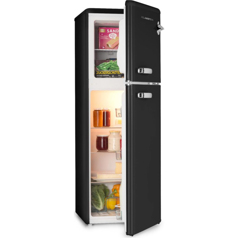 Klarstein Audrey Retro Retro Fridge Freezer Fridge Freezer Refrigerator Fully Adjustable Cooling Capacity Interior Lighting 41dB Operating Noise Black
