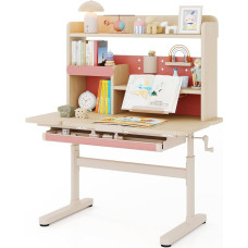 COSTWAY laste laud, laste laud 52-74 cm, reguleeritava kõrgusega ja kallutatava lauaplaadiga, laste laud riiuli, sahtli ja raamatuplatsiga, õpilaslaud lastele alates 3. eluaastast (roosa)