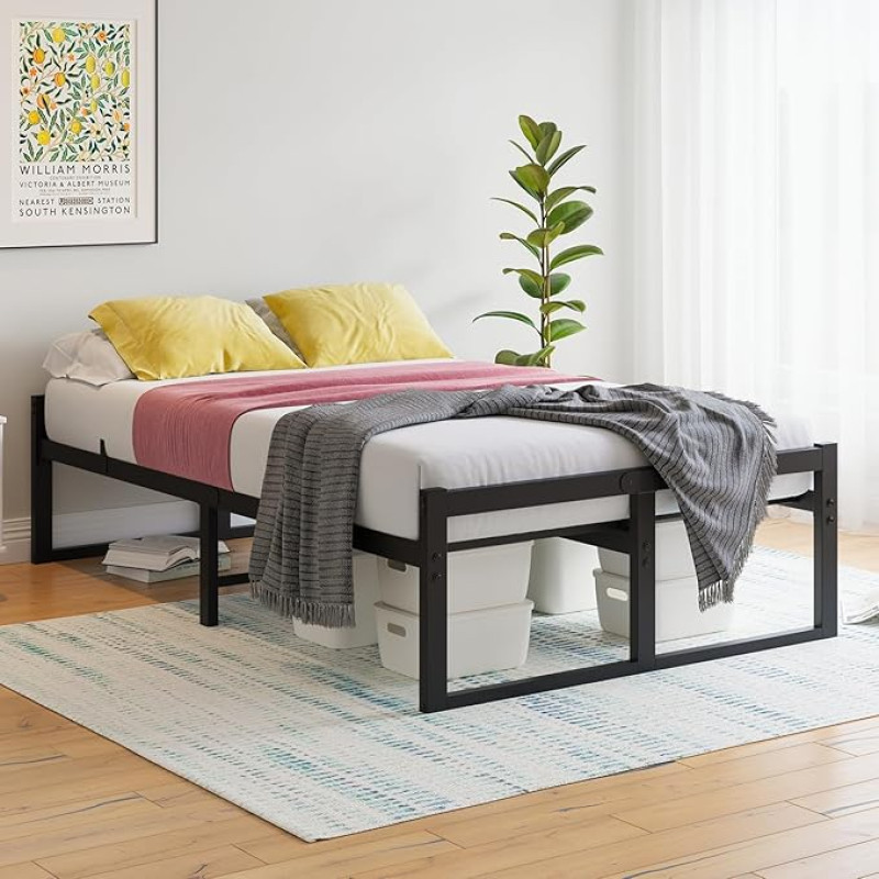 VECOCHO voodi 120 x 200 cm, voodiraam 120 x 200 cm metallist lamelliraamiga, metallist voodi 120 x 200 cm 32 cm kõrguse hoiuruumiga, külalisvoodi kaheinimesevoodi, ei vaja kastipingi voodit, must voodiraam