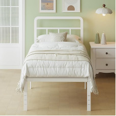 Lutown-Teen üheinimesevoodi kumera peaplaadiga, voodiraam 90 x 200 cm koos panipaigaga, vastupidav metallist voodi 46 cm kõrgune, lihtne kokkupanek, müratu, valge