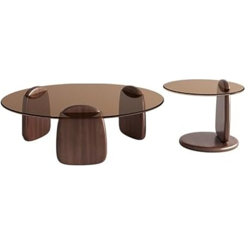 Couchtisch-Set aus Glas mit Holzsockel, minimalistisches Nesting-Design für einfache Montage und Reinigung im Wohnzimmer