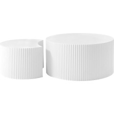 Moodne valge pesitsuslaudade komplekt - 2 -osaline ümmargune MDF-tahvel, mati valge värviga, põhjamaine stiil elutuppa, ruumi säästev pesitsusdisain.