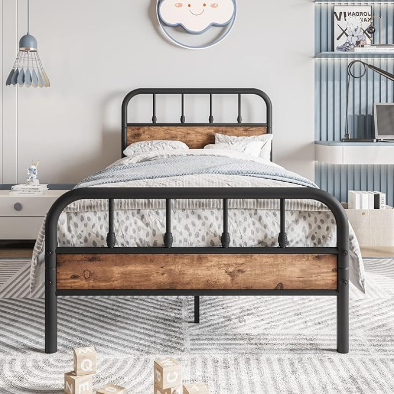 VECOCHO Voodi 90 x 200 cm voodiraam metallist lamelliraamiga, üheinimesevoodi raam, metallist voodi 90 x 200 cm puidust peatsiga, külalisvoodi, noortevoodi koos panipaigaga - üheinimesevoodi raam, must