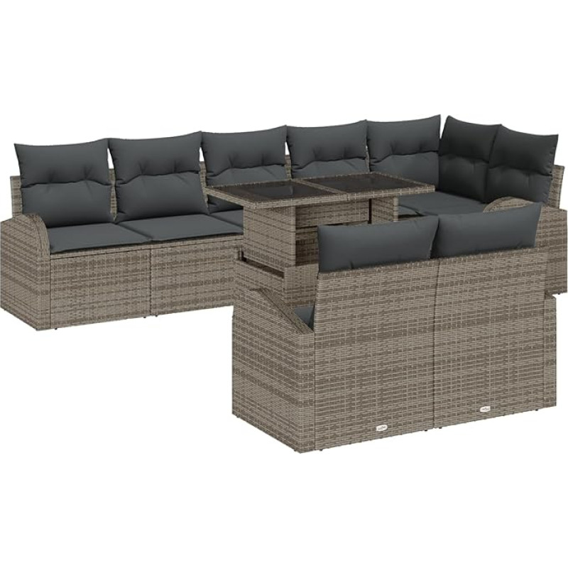 Rantry 9-teiliges Garten-Sofa-Set mit Kissen Grau Poly-Rattan Gartenlounge Model3348665