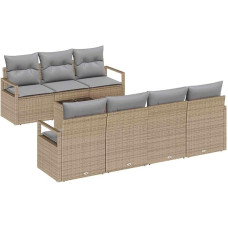 Rantry 8-teilige Garten Sofa Set mit Kissen Beige Poly Rattan Gartenlounge Model3354959