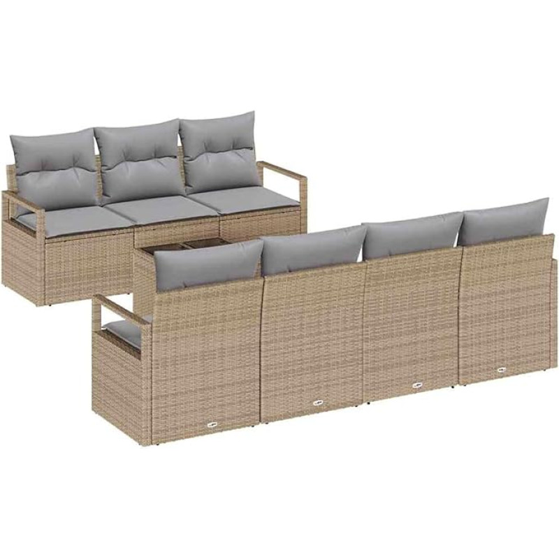Rantry 8-teilige Garten Sofa Set mit Kissen Beige Poly Rattan Gartenlounge Model3354959