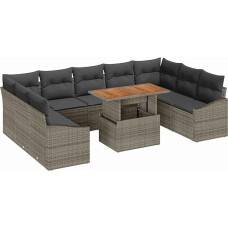 Rantry 10-teiliges Garten Sofa Set mit Kissen Grau Poly Rattan Gartenlounge Model3358617