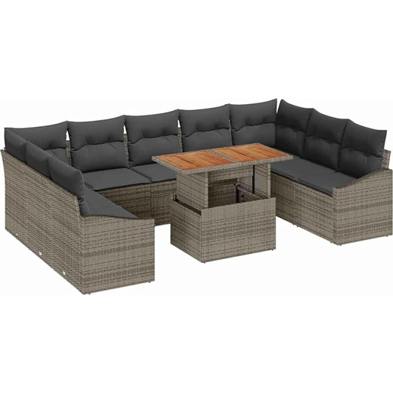 Rantry 10-teiliges Garten Sofa Set mit Kissen Grau Poly Rattan Gartenlounge Model3358617