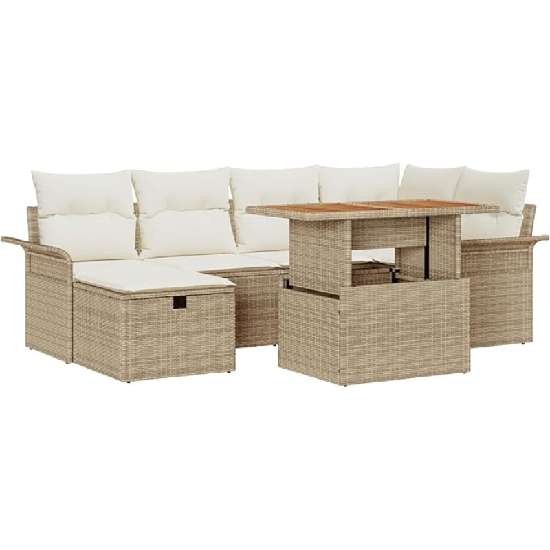 Rantry 7-teiliges Garten Sofa Set mit Kissen Beige Poly-Rattan Gartenlounge Model3361246