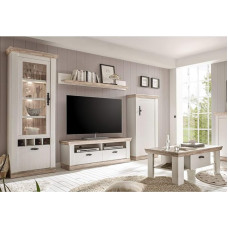 Lomadox Country House elutoa TV-meedia seinakomplekt koos kohvilaudadega, männi valge ja Oslo Nb., sisaldab valgustust