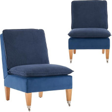 Fiximaster Armless Chair, kaasaegne lugemistool Corduroy Velvet Lounge Chair magamistoas kahe rattaga, sobib elutuppa, magamistuppa ja vastuvõturuumi (sinine)
