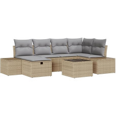 Rantry 7-teiliges Garten Sofa Set mit Kissen Beige Poly Rattan Gartenlounge Model3359389