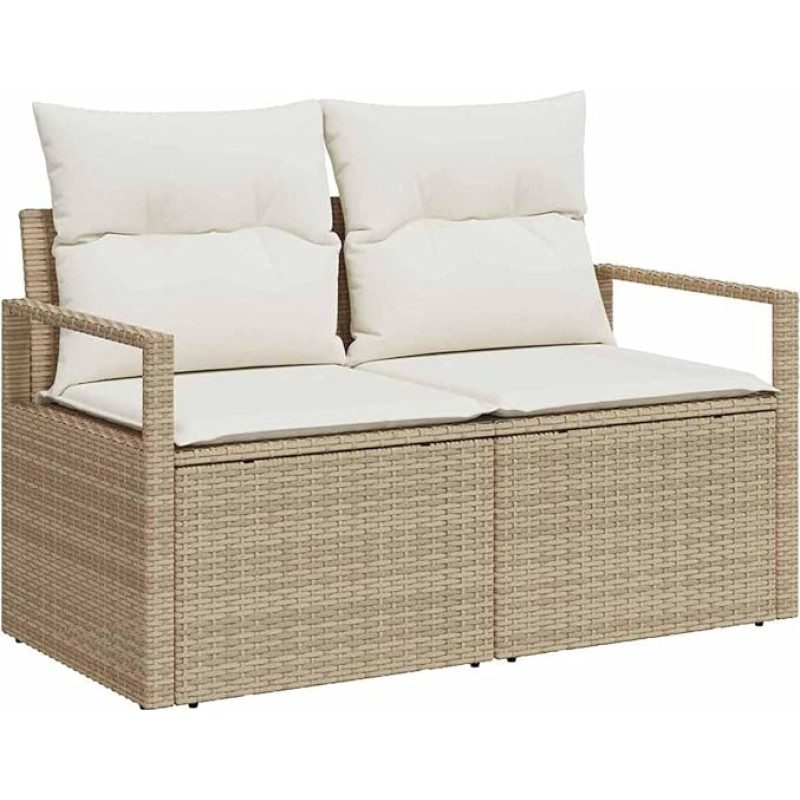 Rantry 7-teiliges Garten Sofa Set mit Kissen Beige Poly Rattan, 2-Sitzer Garten Sofa mit Kissen Beige Poly Rattan Gartenlounge Model3346281