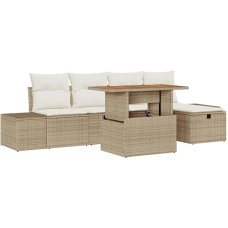 Rantry 6-teiliges Garten Sofa Set mit Kissen Beige Poly Rattan Gartenlounge Model3360047
