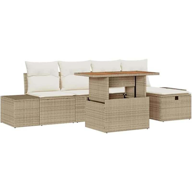 Rantry 6-teiliges Garten Sofa Set mit Kissen Beige Poly Rattan Gartenlounge Model3360047