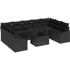 10-teiliges Garten Sofa Set mit Kissen Schwarz Poly Rattan Gartenlounge Model3349069