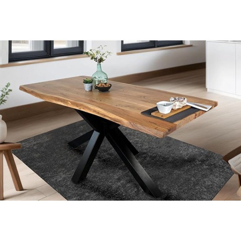 SAM Tim söögilaud 140 x 80 cm naturaalset värvi akaatsiapuidust Ämblikraam metallist must