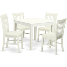 East West Furniture 5-osaline söögilauakomplekt - laud ja 4 puidust söögitooli, linane valge värvi