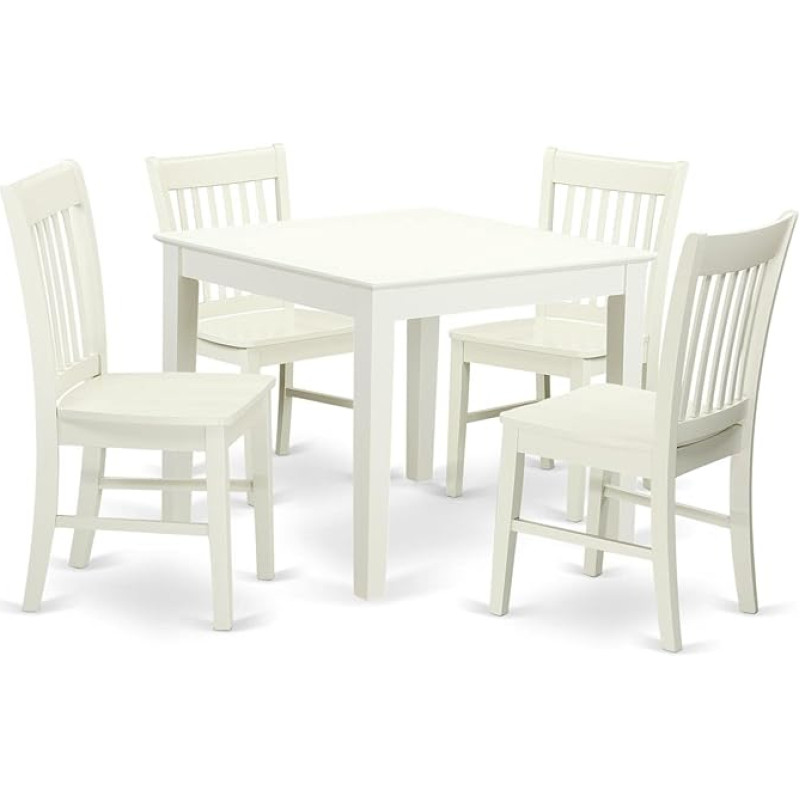 East West Furniture 5-osaline söögilauakomplekt - laud ja 4 puidust söögitooli, linane valge värvi