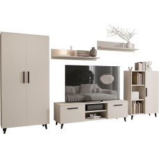 Per la vita North Cashmere Cabinet Wall - kaasaegne elutoa mööblikomplekt koos seisva kirstu, garderoobikapi, TV-kapi ja 2 seinariiuliga - kabinetisein elutuppa ja teismeliste tuppa