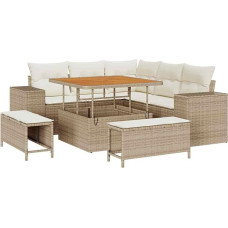 Rantry 8-teiliges Garten-Sofa Set mit Kissen Beige Poly Rattan Akazie Gartenlounge Model3361996