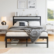 ARFARLY metallist voodi 140 x 200 cm voodiraam koos pehmendusega voodiraamiga Tugev lamellmadratsi alus Lihtne kokkupanek tumehall