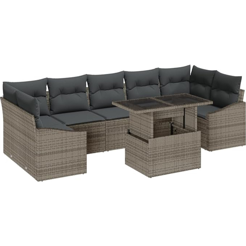 Rantry 8-teiliges Garten-Sofa-Set mit Kissen Grau Poly-Rattan Gartenlounge Model3348955