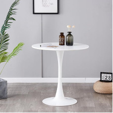 TTATC Ümmargune söögilaud MDF köögilaud tulbi alusega, söögilaud 80 x 80 x 75 cm, metallkonstruktsioon, valge