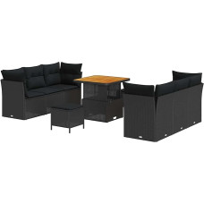 Rantry 9-teilige Garten-Sofa-Set mit Kissen Schwarz Poly-Rattan Akazie Gartenlounge Model3361434