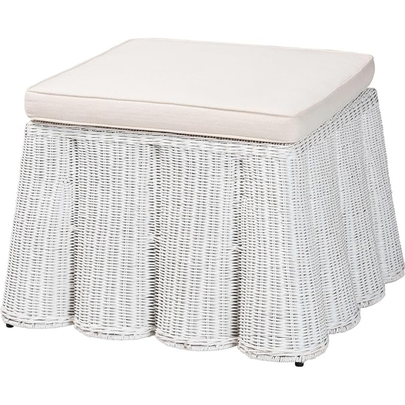 bali & pari Palm Scallop Natural Rattan Ottomani, valge