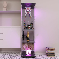 KOOPMAD klaasist vitriinkapp klaasist LED-valguse ja lukuga, kollektsioonikapp, klaasist vitriinkapp seisev vitriinkapp elutuppa, magamistuppa, 42 x 36 x 164 cm, 1 uks, 4 tasandit, must