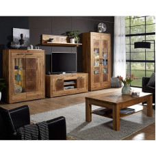 Elu mööblikomplekt Living Wall Unit Wild Oak Solid Oiled Mounted 5-osaline kaasaegne Highboard Wall Shelf Lowboard Display Cabinet Coffee Table