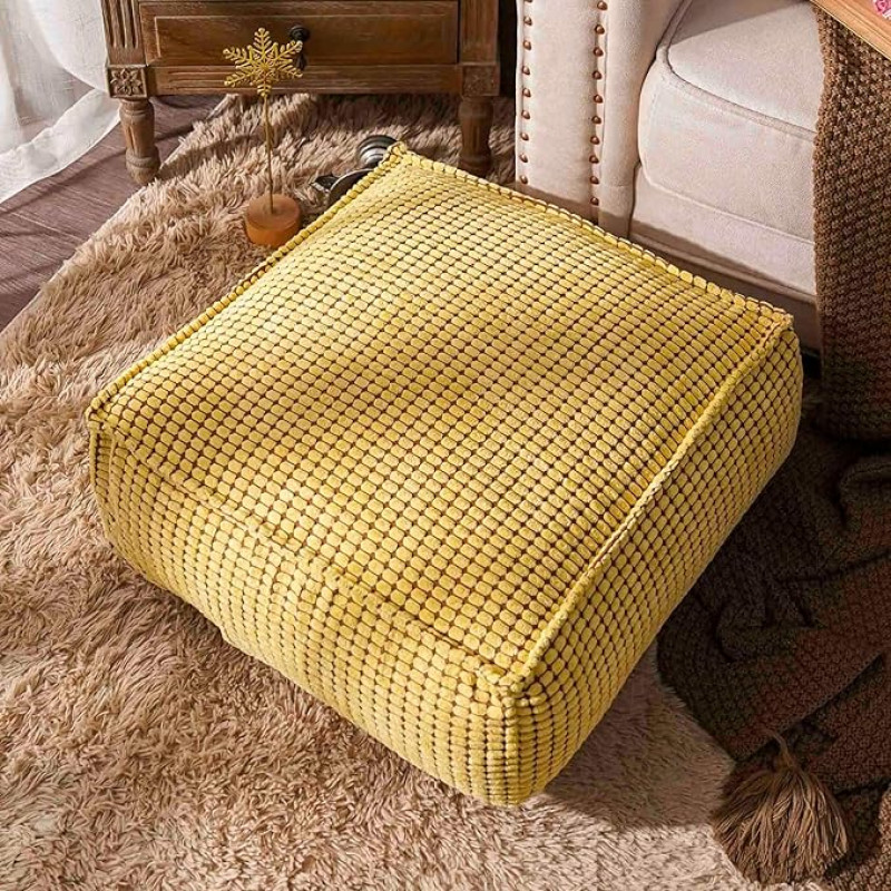 SUTAVIA Pouf Ottomani kate Täitmata dekoratiivsed Bean Bag pehme ladustamise Bean Bag 20 x 20 x 8 tolli ruutjalgne jalgpadi elutuppa magamistuppa (kollane, ruudukujuline)