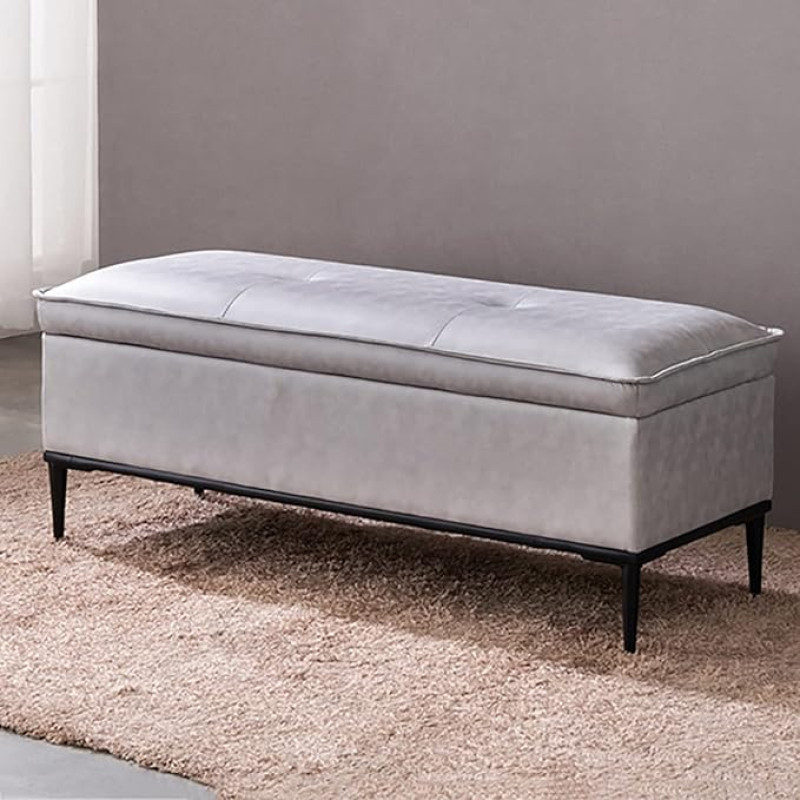 HTDVIG Kunstnahast voodipink hoiuruumiga, kaasaegne Ottomani pink hoiuga PU nahast, polsterdatud jalatugi, kohvilaud elutuppa ja magamistuppa, helehall, 90 x 45 x 45 cm, 90 x 45 cm