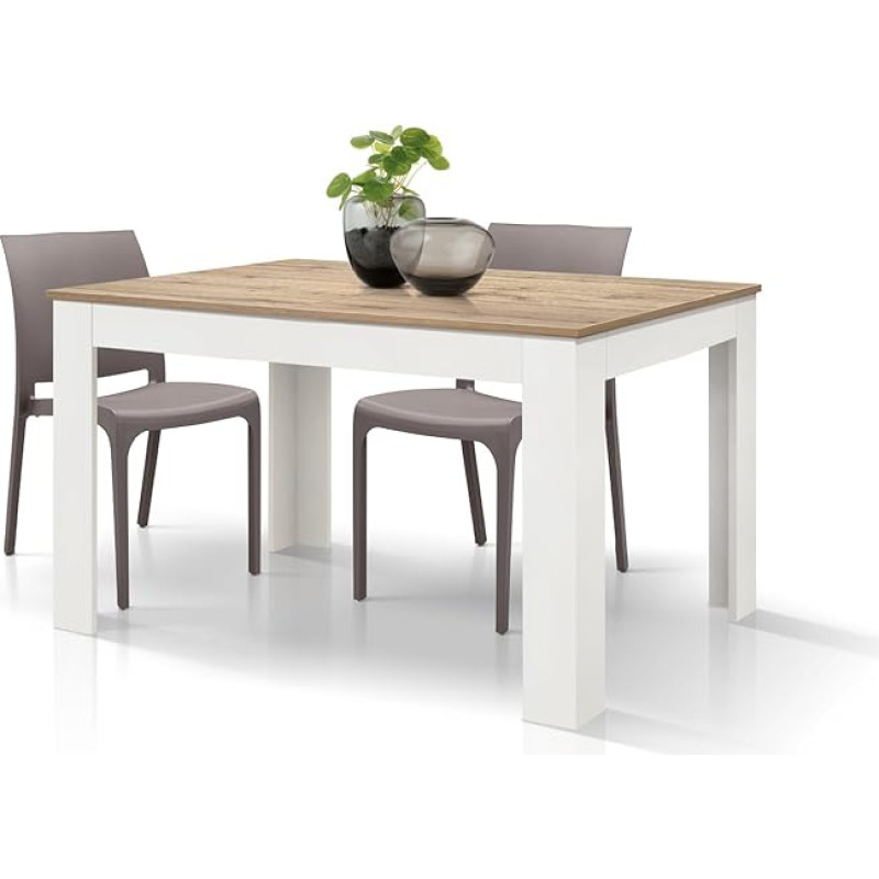 PAZZO DESIGN Adriana pikendatav laud, rustikaalne tammeplaat, valged jalad, köögilaud, elutoa laud, valmistatud Itaalias, 120 x 80 x 77 cm - id_1990