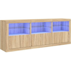 vidaXL küljepaneel, kapp, kus on palju hoiuruumi, LED tuledega kõrgkapp, küljepaneel, külgkapp, seisev kapp, kaasaegne, Sonoma tammepuu