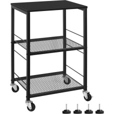 MOOACE 3-tasandiline küljelaud, rulliv riiul, küljelaud, öökapilaud magamistuppa, kööki, elutuppa, kontorisse, tugev metallist raam ja puidust pealispind, must