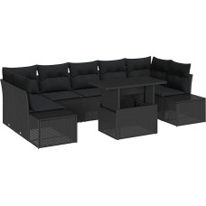 Rantry 8-teiliges Garten-Sofa-Set mit Kissen Schwarz Poly-Rattan Gartenlounge Model3349139