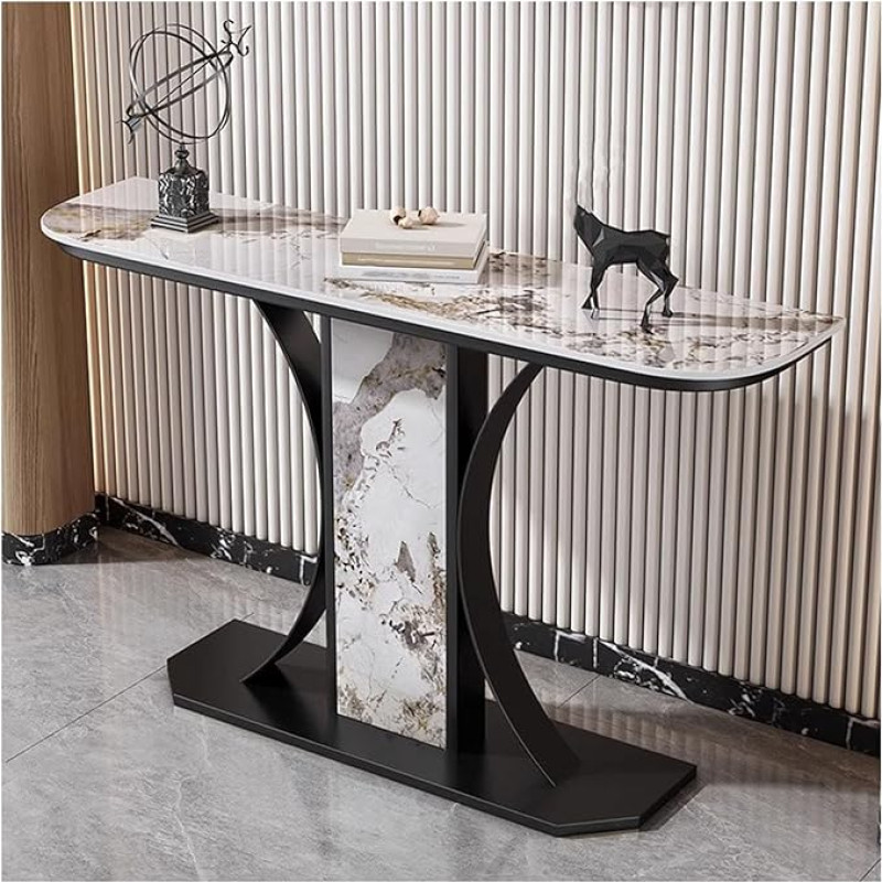 JCWGLY Konsolentisch Home Decor Konsolentisch Für Den Eingangsbereich Mit Steinplattenplatte, Moderner Luxus-Flur-Sofatisch Für Foyers Und Wohnzimmer(Black 1,150cm/59in)