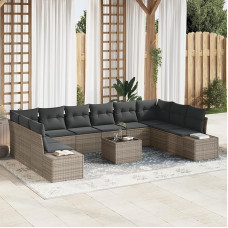 10-teiliges Garten Sofa Set mit Kissen Schwarzes Poly Rattan Gartenlounge Model3347249