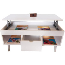 LoMasCasa - Karla 17 kohvilaud keskse lükandustega, naturaalne männipuit, valge, koonilised jalad, mõõdud 100 x 50 x 47 cm