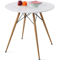 DORAFAIR ümmargune söögilaud valge skandinaavia elutoa laud, MDF köögilaud pöögimaterjali ülekandega raudjalad ja must raam, 80 x 75 cm