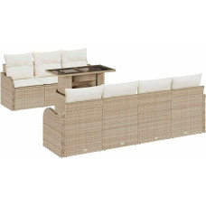 8-teiliges Garten Sofa Set mit Kissen Beige Poly Rattan, 2-Sitzer Garten Sofa mit Kissen Beige Poly Rattan Gartenlounge Model3348407