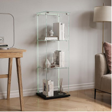 MASAJIA klaasist vitriin LED-valgustusega, 3 riiulit, seisev vitriinkapp, 123 x 39 x 35 cm, kollektsionääride vitriin elutuppa, kontorisse, raamatutele, veinile (must)